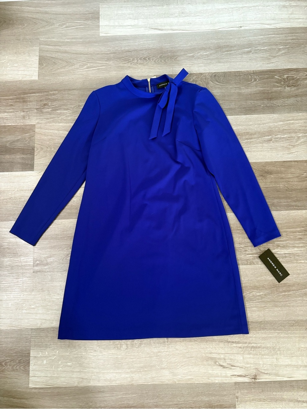 NWT Andrew Marc Elegant Royal Blue Long Sleeve Bow-Neck Dress